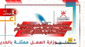 وزارة العمل ممثلة بالمديرية العامة للعمل في محافظة جنوب الباطنة توفر وظائف شاغرة بالقطاع الخاص
